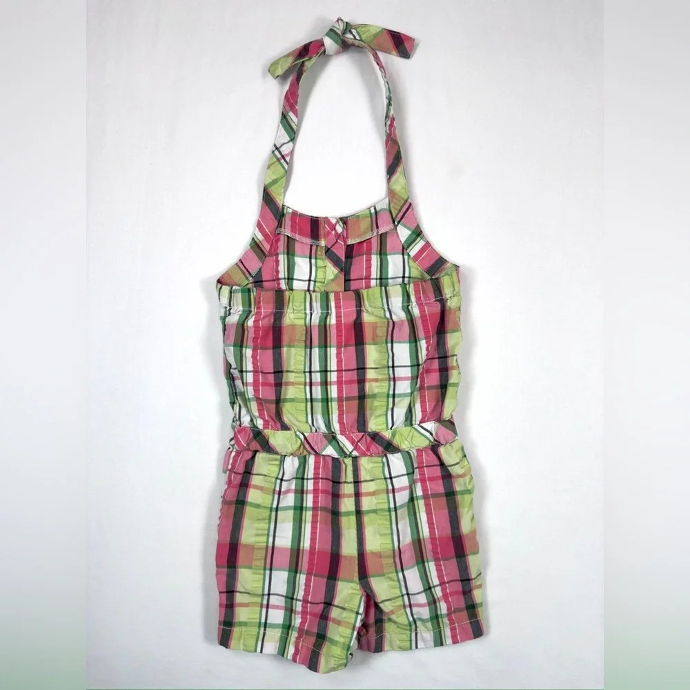 GYMBOREE Girls’ Palm Beach Paradise Line Green & Pink Plaid Halter Romper Size 4